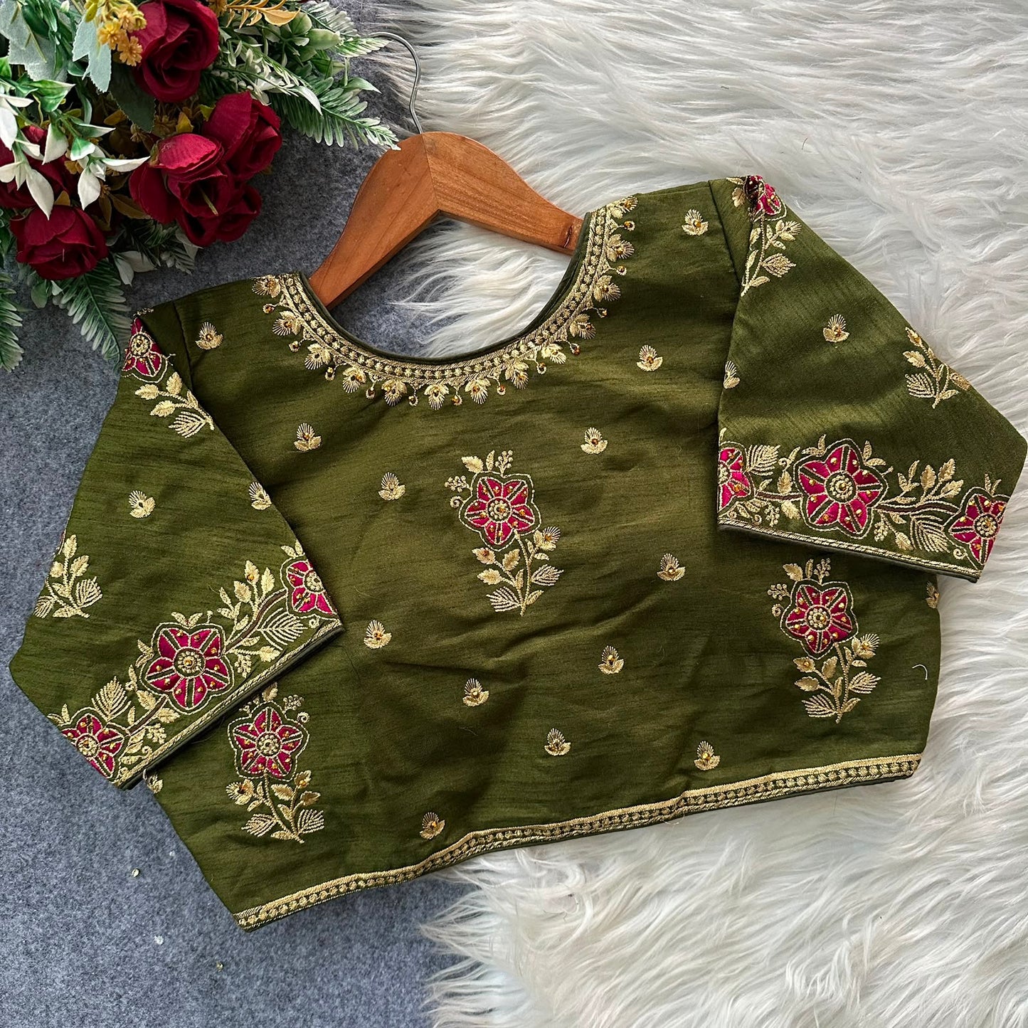Heavy Embroidery Work ready made blouse