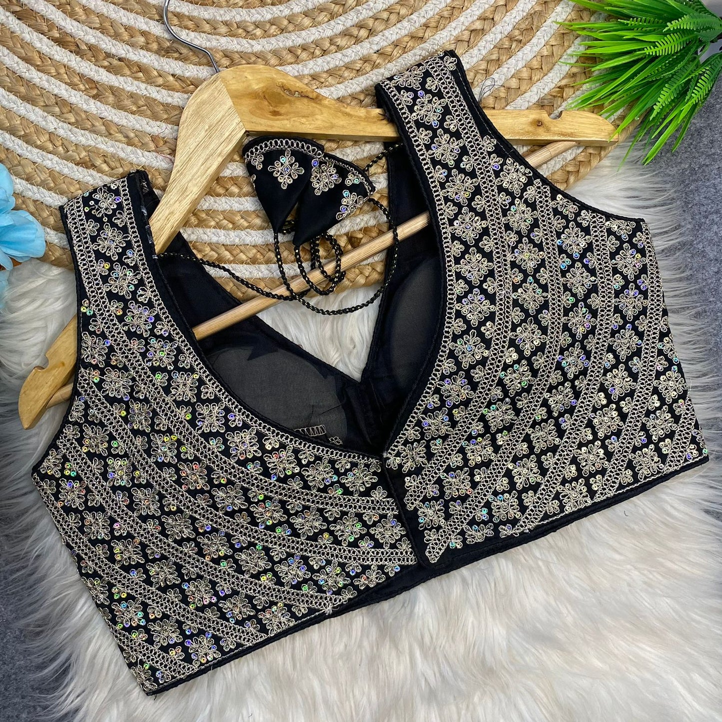 Heavy embroidery + sequins work ready made blouse