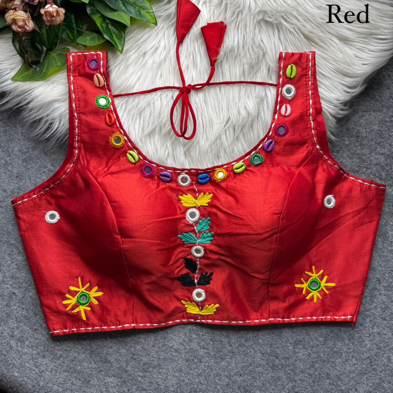Multi Handwork Thread + Hand Mirror Work ready made blouse