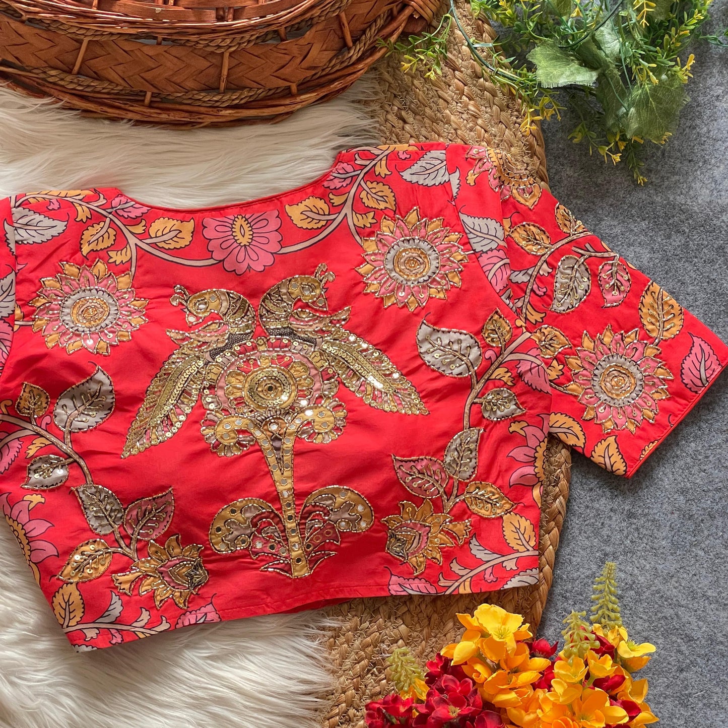 Pure cotton print silk ready made blouse