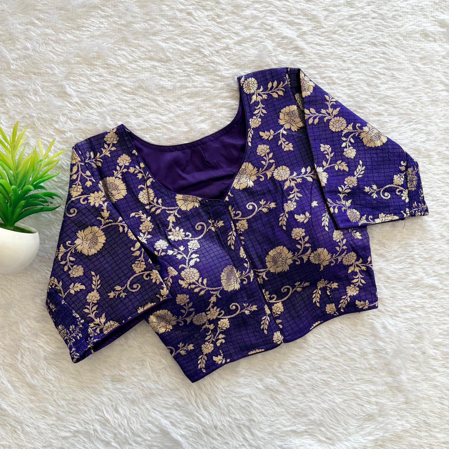 A beauty of weaving work all over with stretchable technology inside ready made blouse