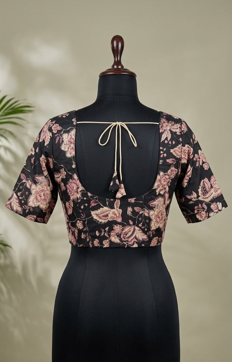 Black Floral Brocade Designer ready made blouse