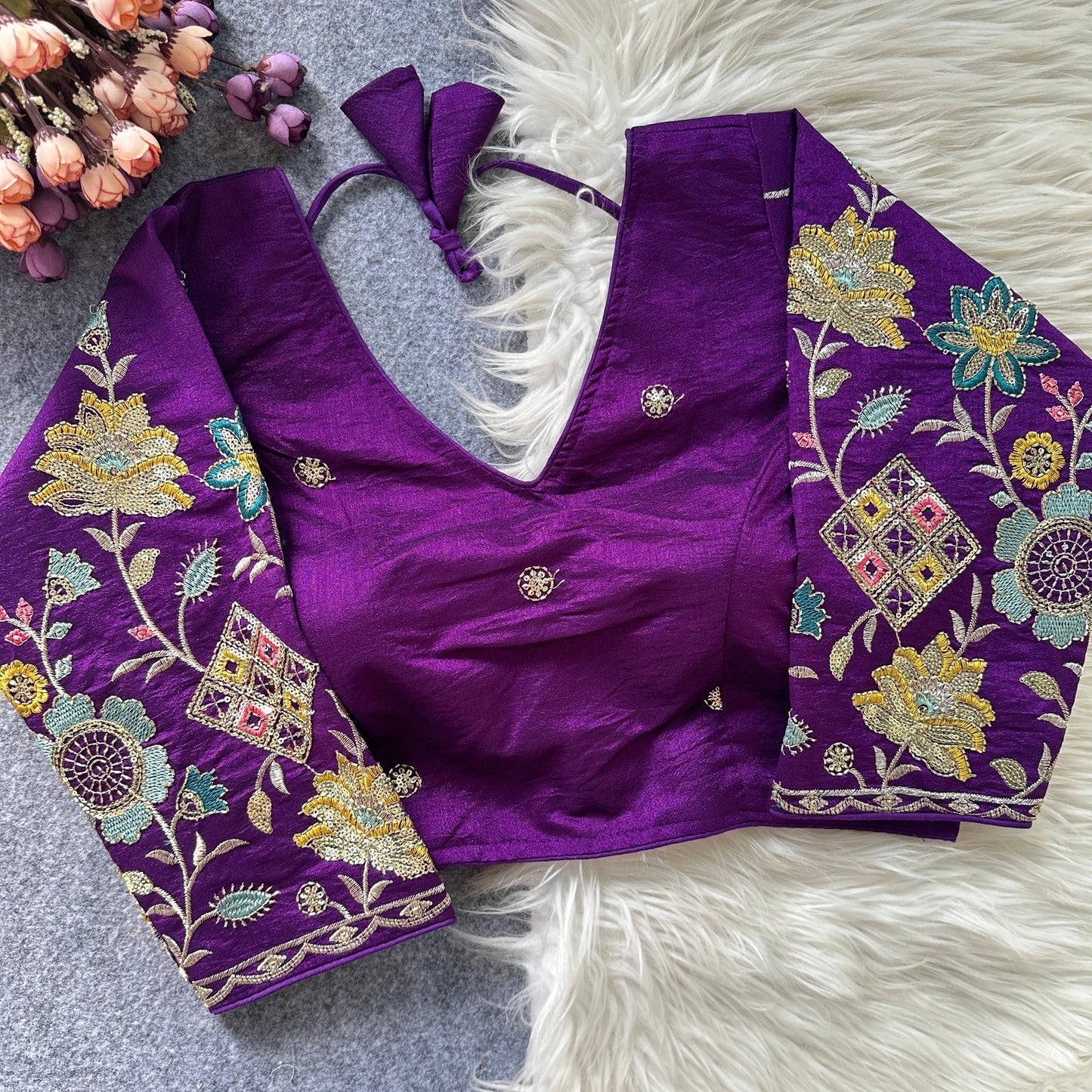 Presenting multi sequins work ready made blouse
