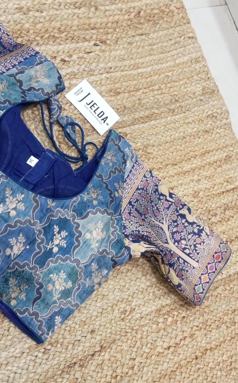 Printed zari work ready made blouse