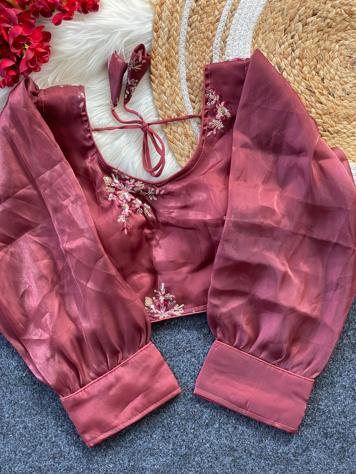 Zimi choo with heavy 9 niddle embroidery work ready made blouse