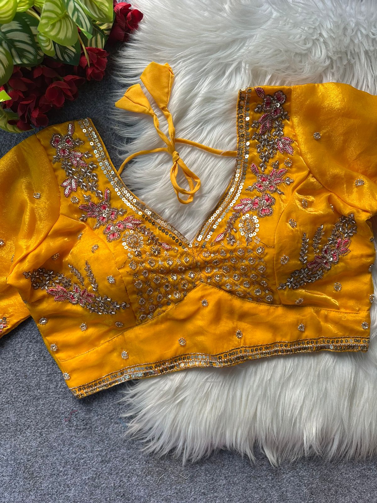 Heavy handwork + sequins & codding thread work ready made blouse