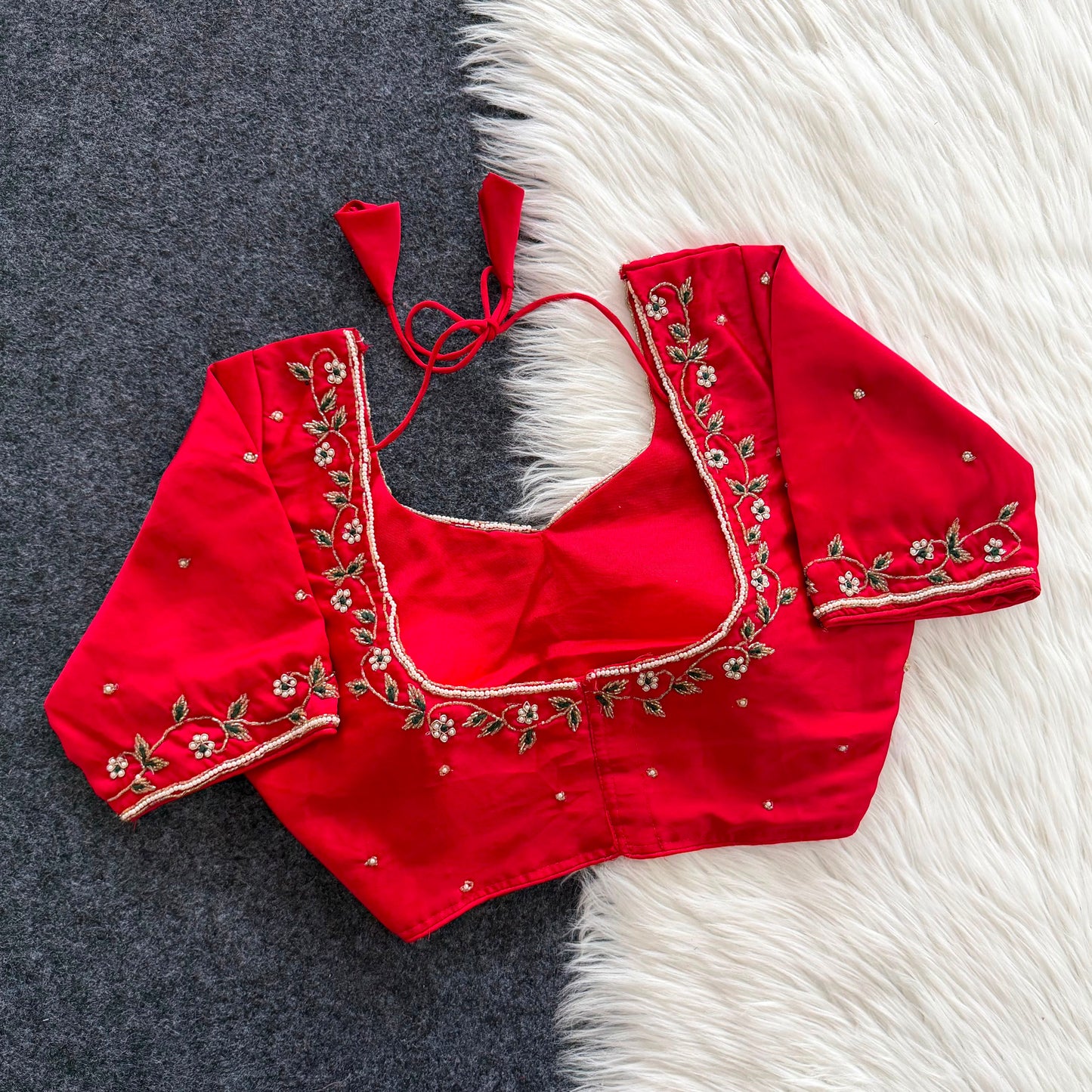 Beautiful handwork all over  blouse with hand thread touch all over ready made blouse