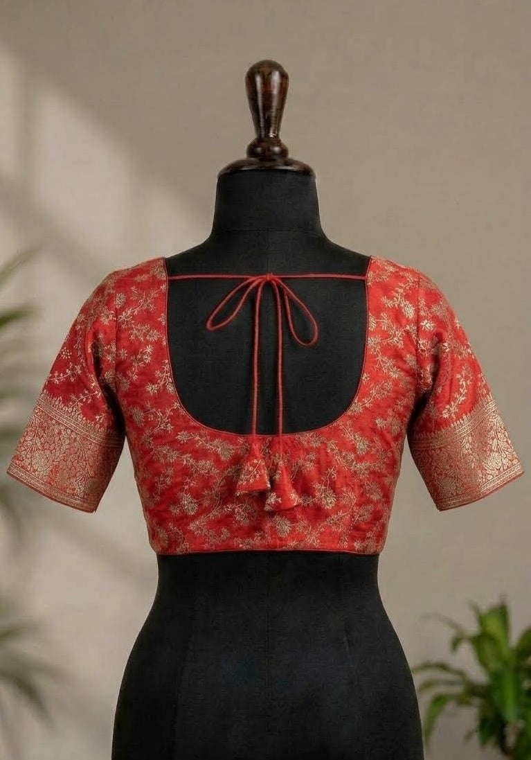 Maroon Zari Embroidered Silk Designer ready made blouse