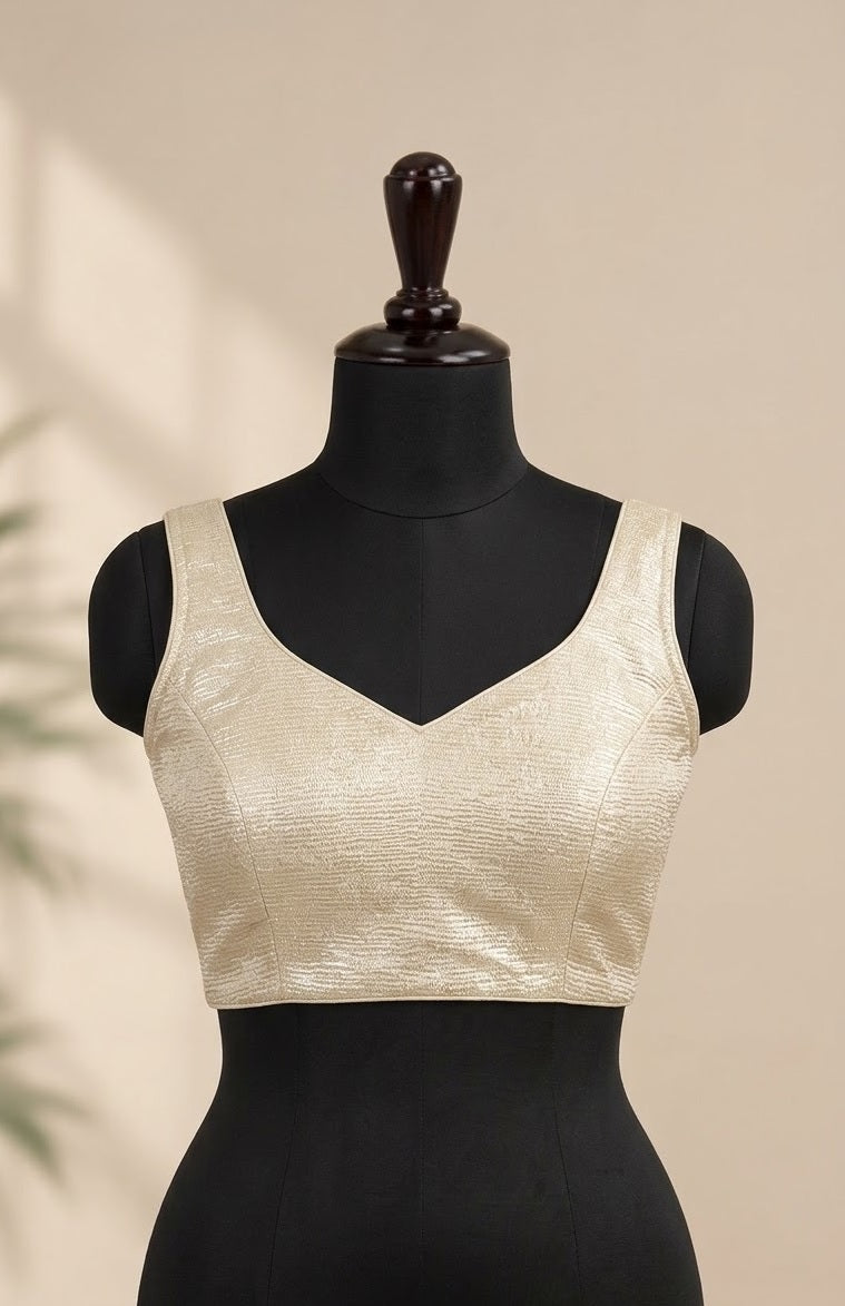 Champagne Gold Textured Tissue Sleeveless ready made blouse