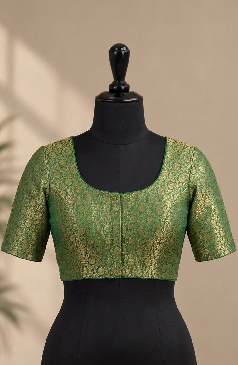 Emerald Green Zari Tissue Designer ready made blouse
