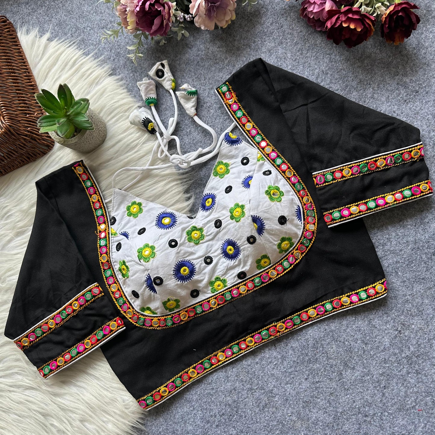 Heavy Cotton with Embroidery with mirror Work - Premium Readymade blouse