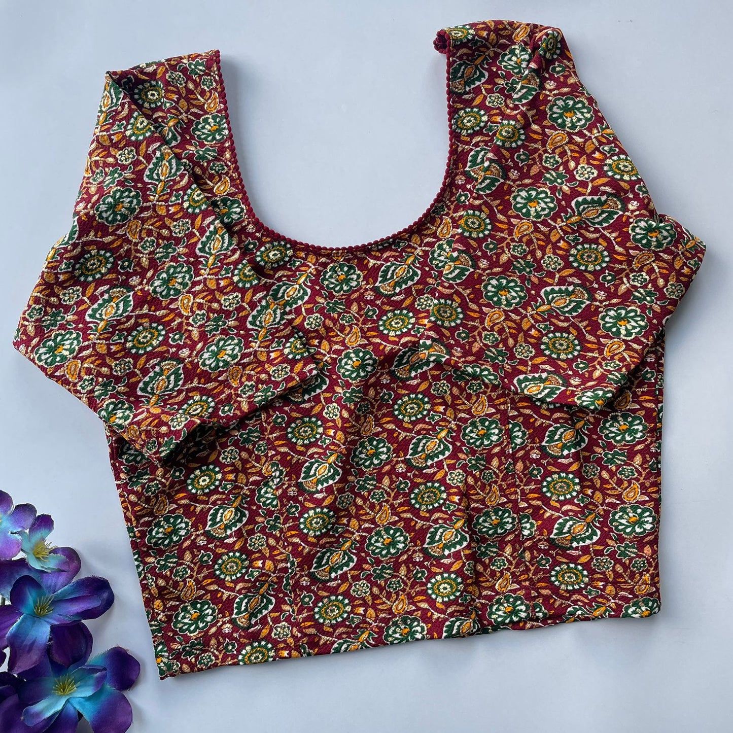 Stretchable cotton kalamkari print ready made blouse