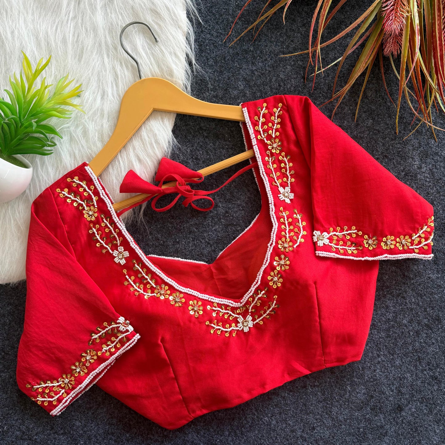 Beautiful handwork all over front and sleeves ready made blouse