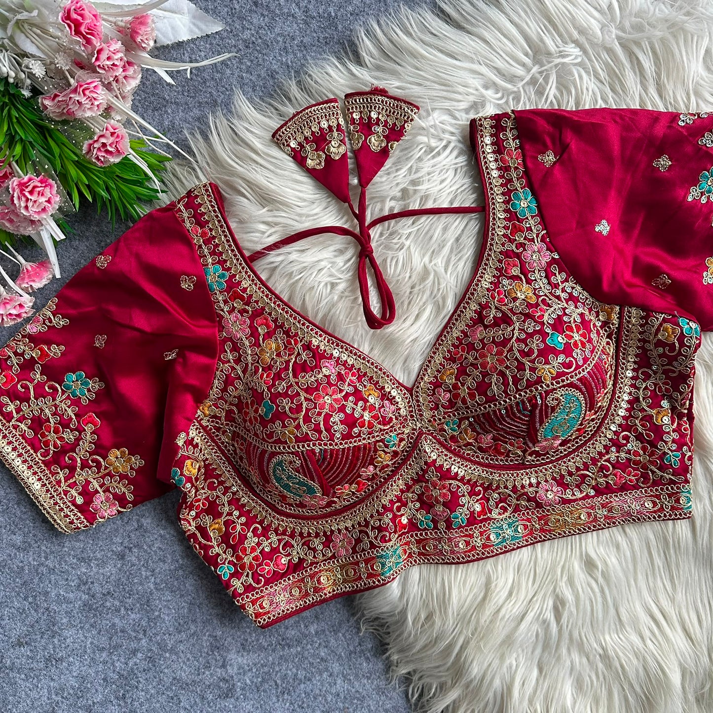 Heavy Embroidery Work ready made blouse