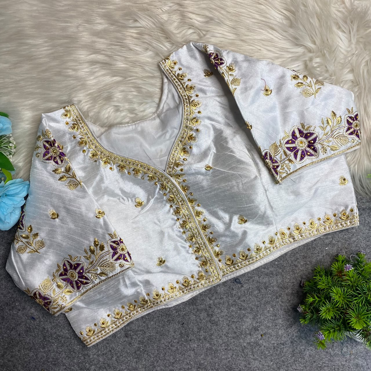 Heavy Embroidery Work ready made blouse