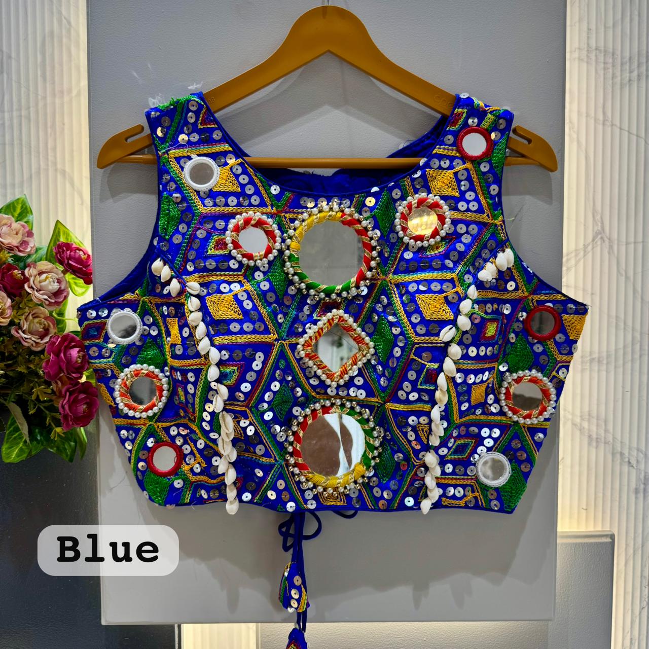 Heavy thread sequins & hand mirror work ready made blouse