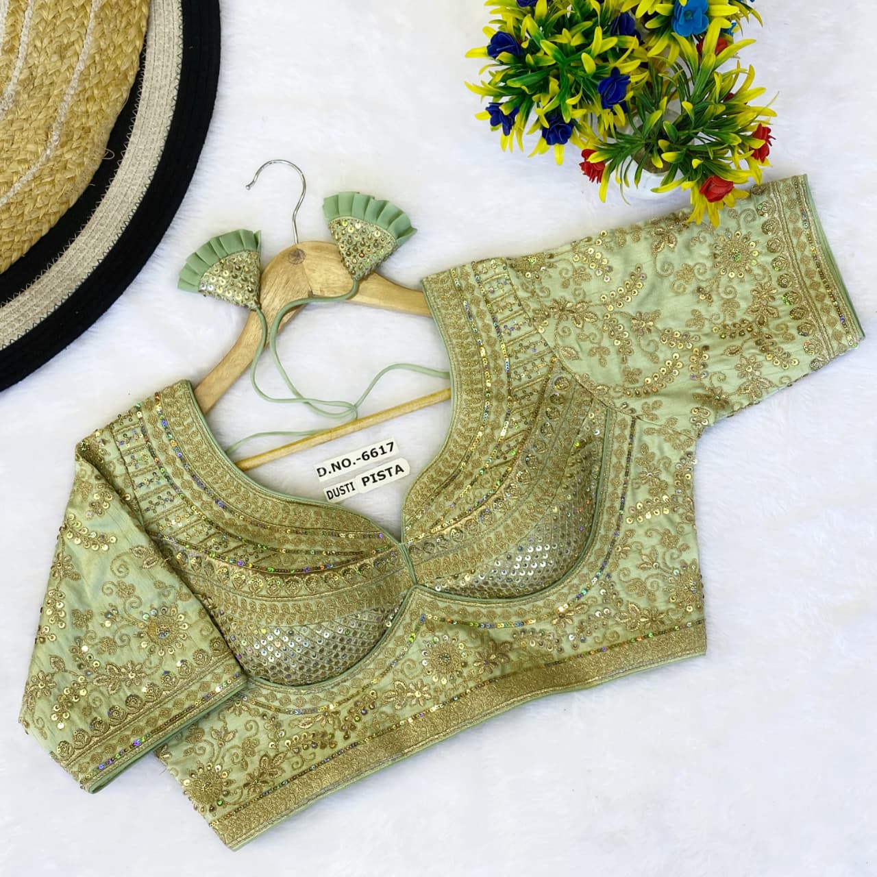 Italiyan silk embroidery ready made blouse