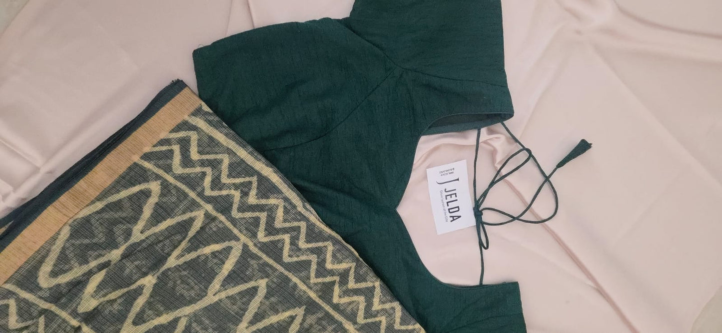Pure dupion silk Green half sleeve custommade blouse