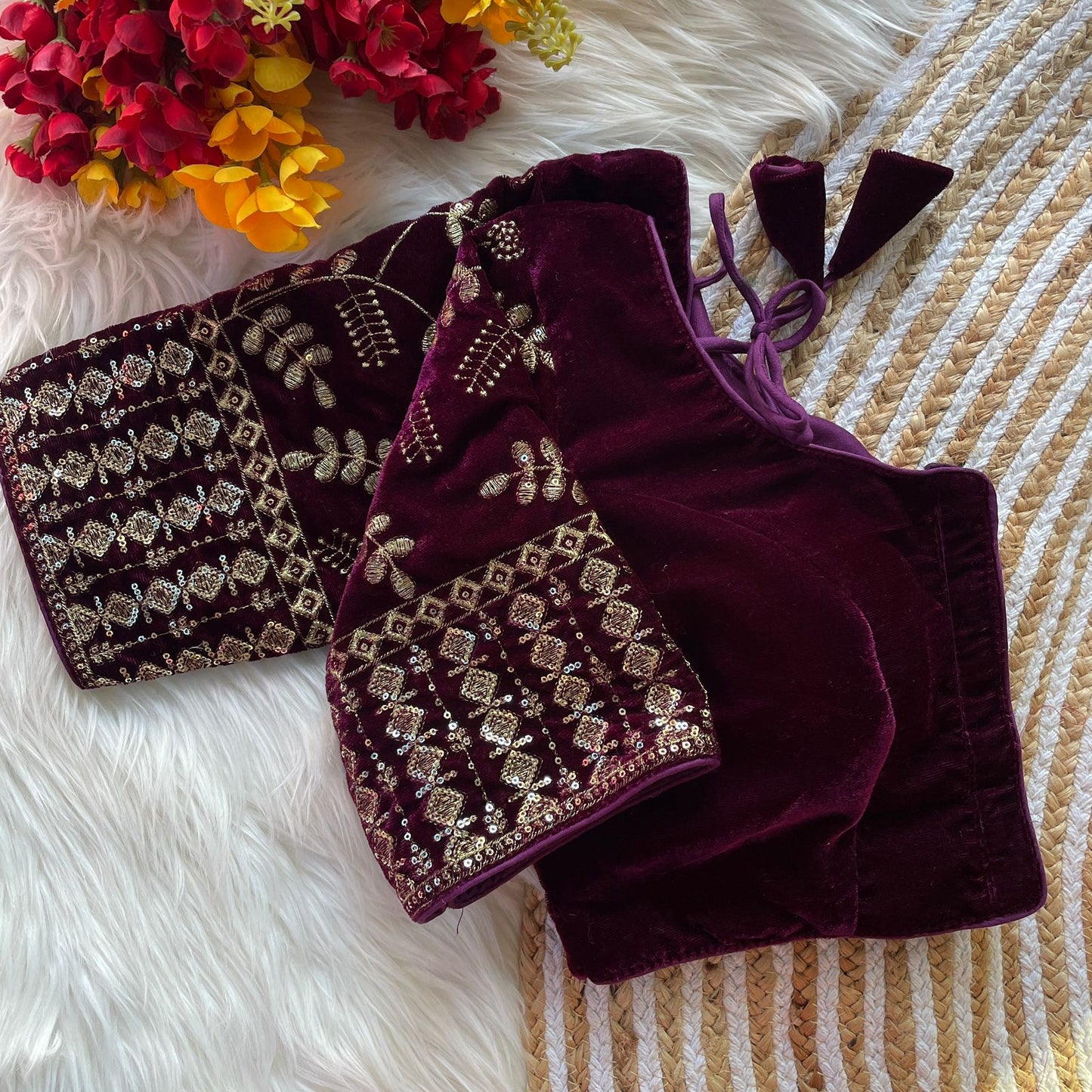 Bridal 9000 velvet embroidery work ready made blouse