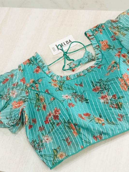 Printed work with frill sleeve ready made blouse