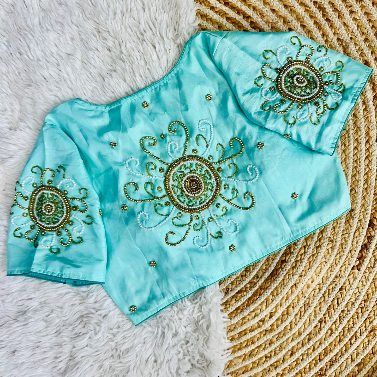 Golden handcrafted work all over ready made blouse
