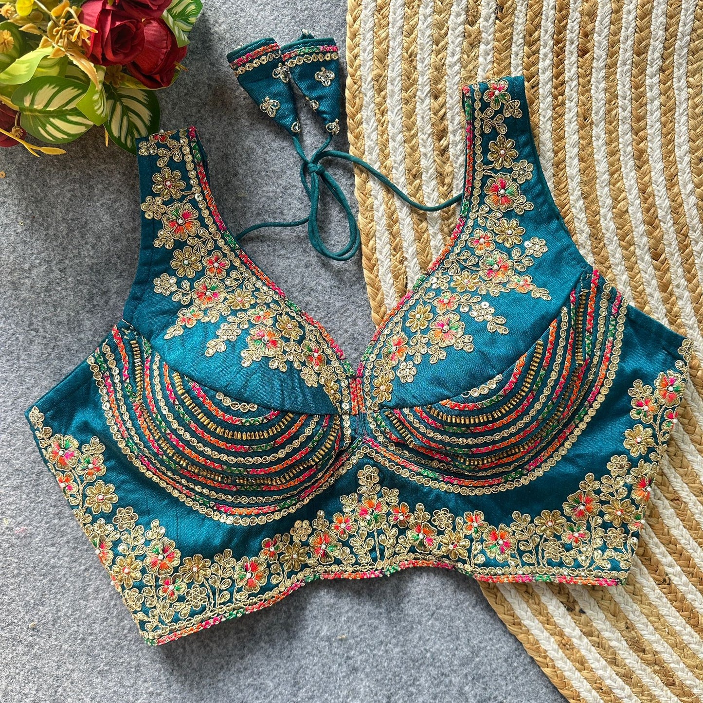 Heavy zari + sequins & beads work ready made blouse