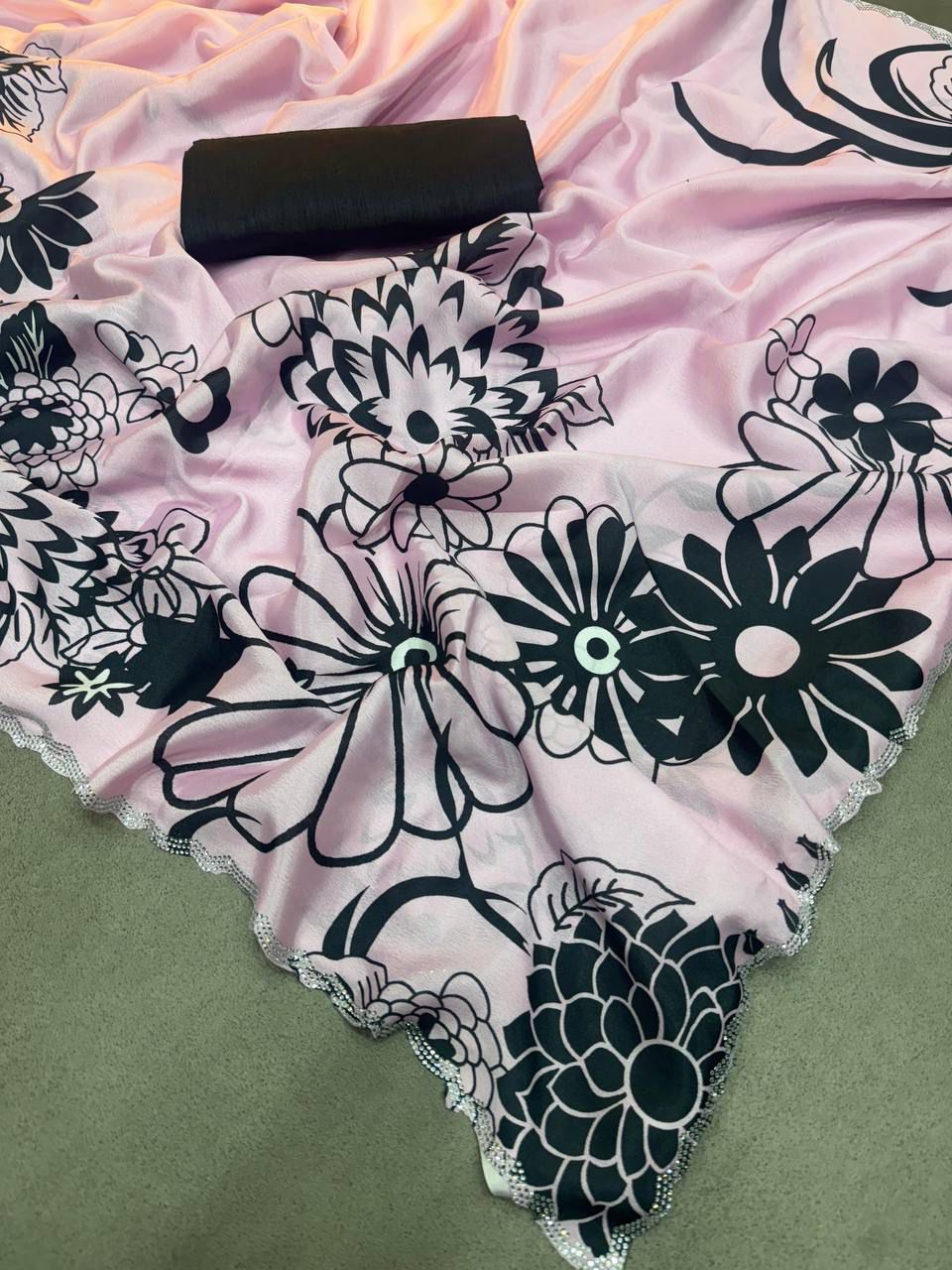 SOFT FABRIC WITH FLOWER DESIGNE PRINT SAREE