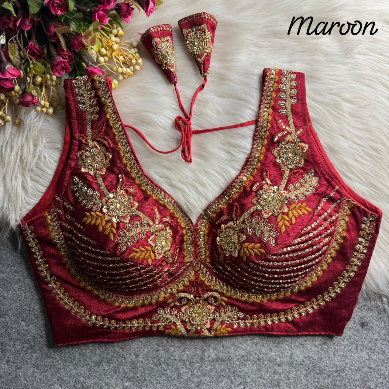 Heavy zari + sequins & beads work ready made blouse