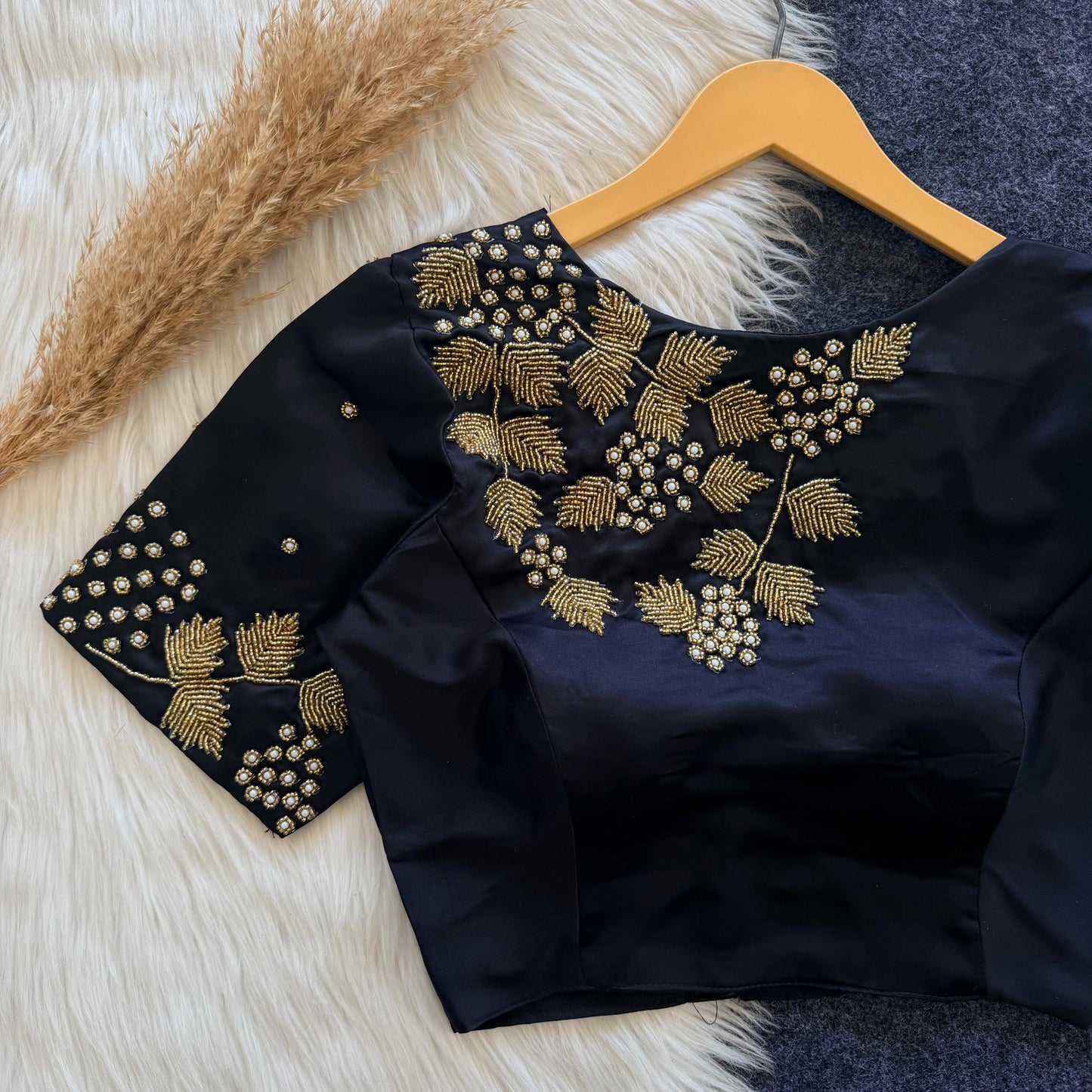 Beautiful handwork front part of blouse and sleeve ready made blouse