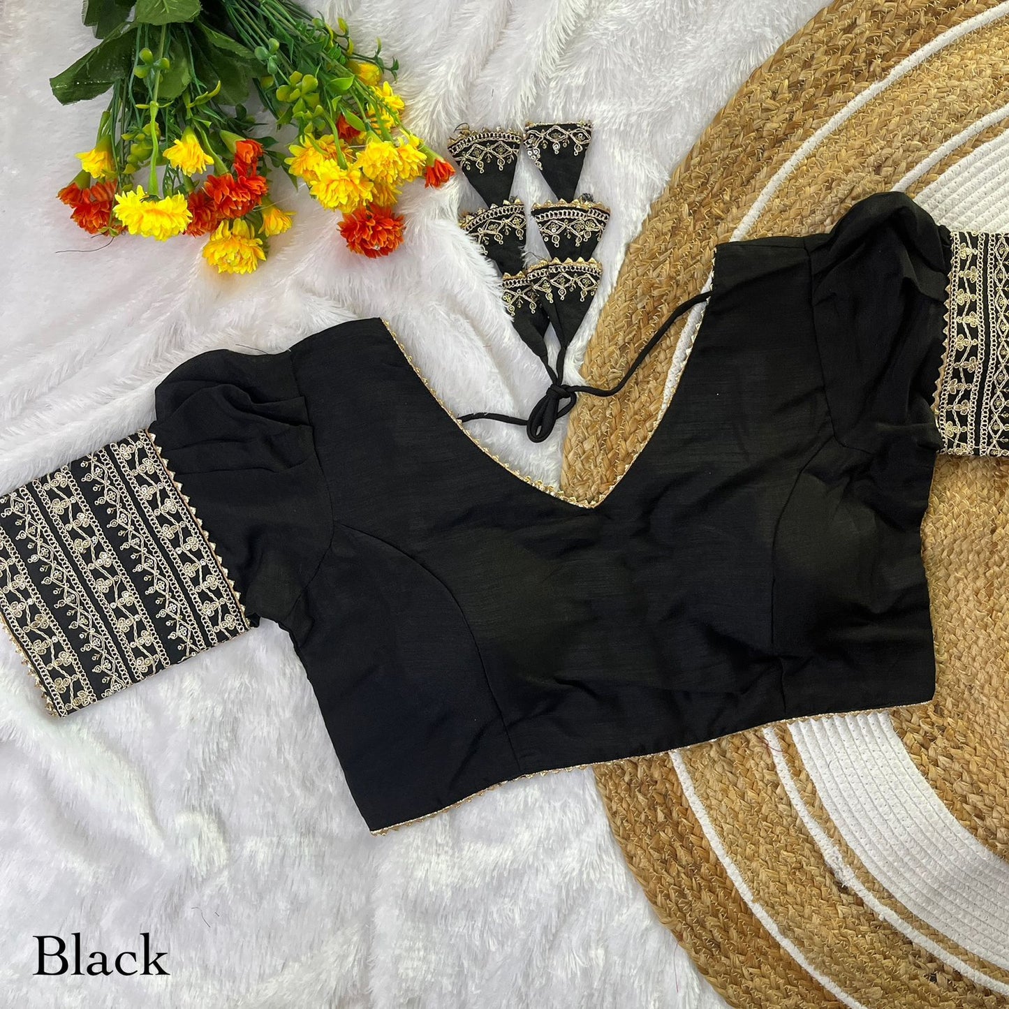 Vichitra silk balloon sleeve ready made blouse