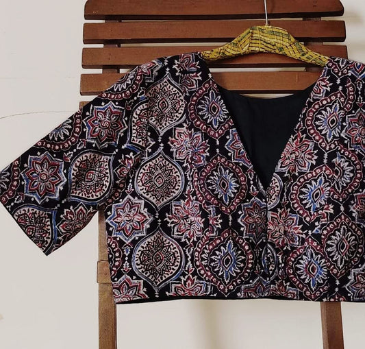 Cotton vegetable dye hand block ready made blouse