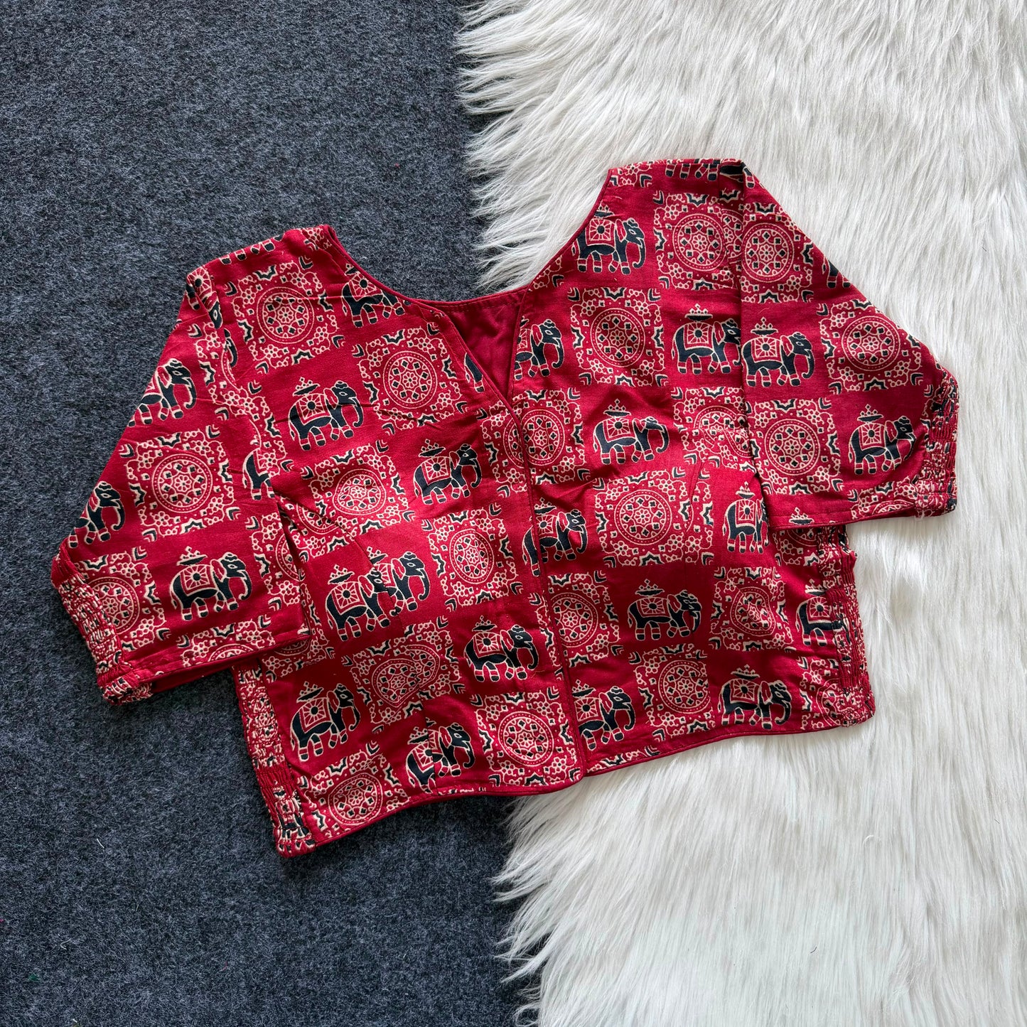 Beautiful hand block print with side elastic ready made blouse