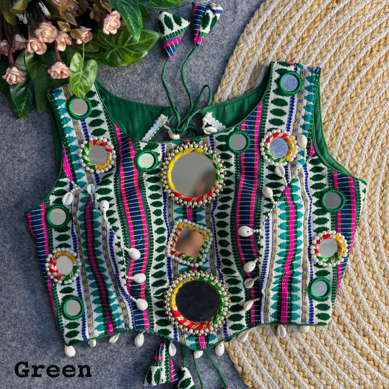 Hand mirror work ready made blouse