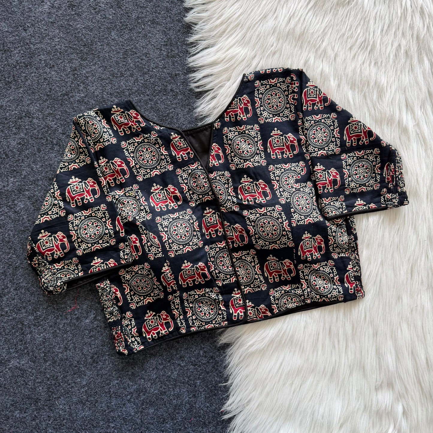 Beautiful hand block print with side elastic ready made blouse