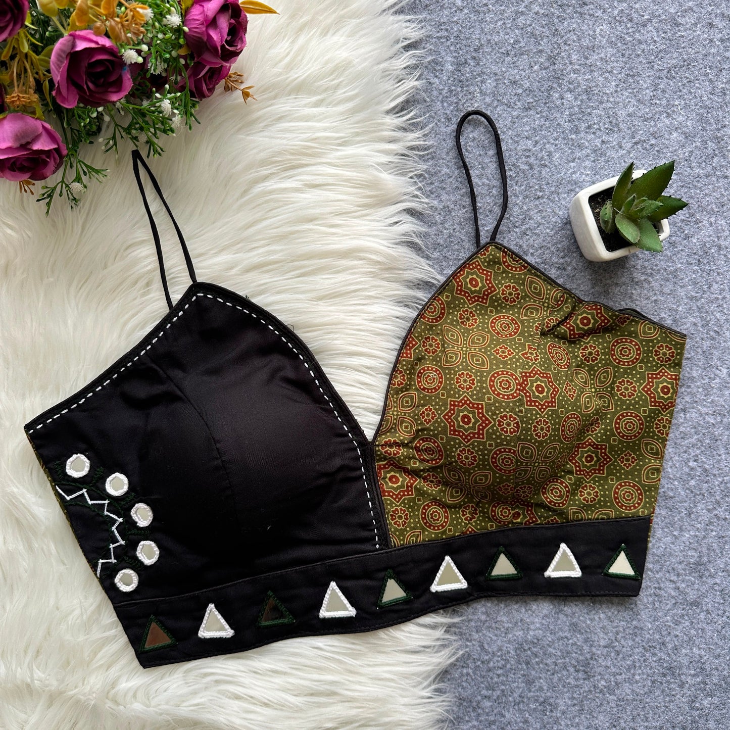 Real Hand mirror work with  Hand Embroidery work ready made blouse