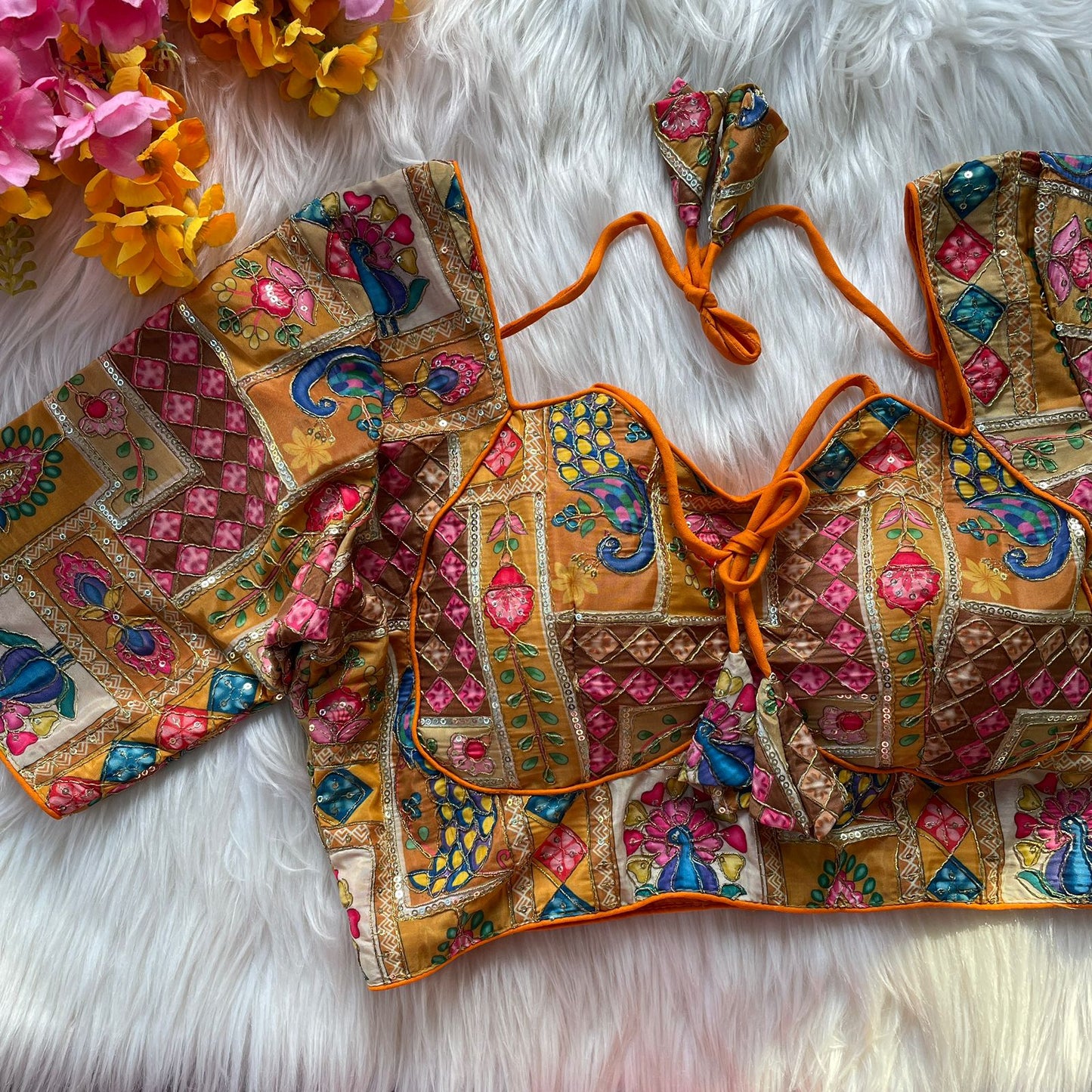 Heavy chinon position print ready made blouse