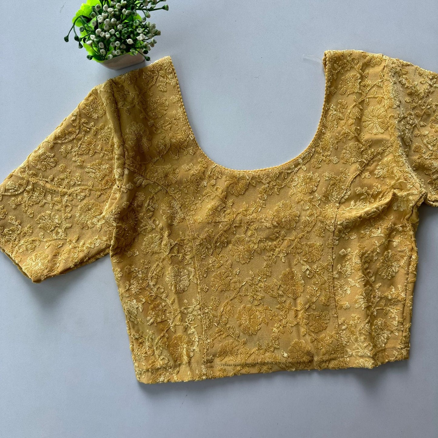 Polyester stretchable with self jacquard design ready made blouse