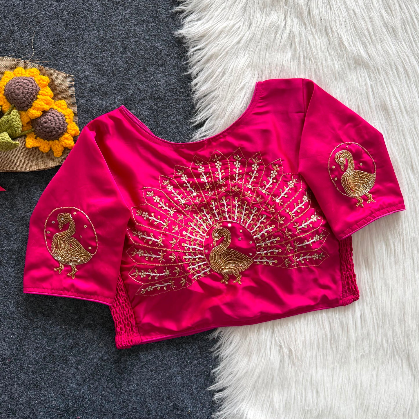 Beautiful zardosi with two tone kardana work all over with side elastic ready made blouse