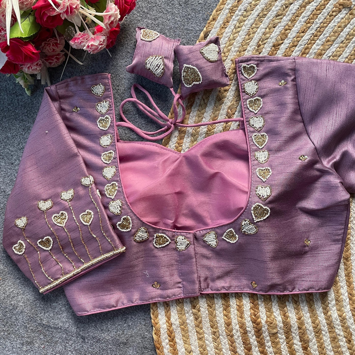 Pure milan silk with heavy handwork ready made blouse