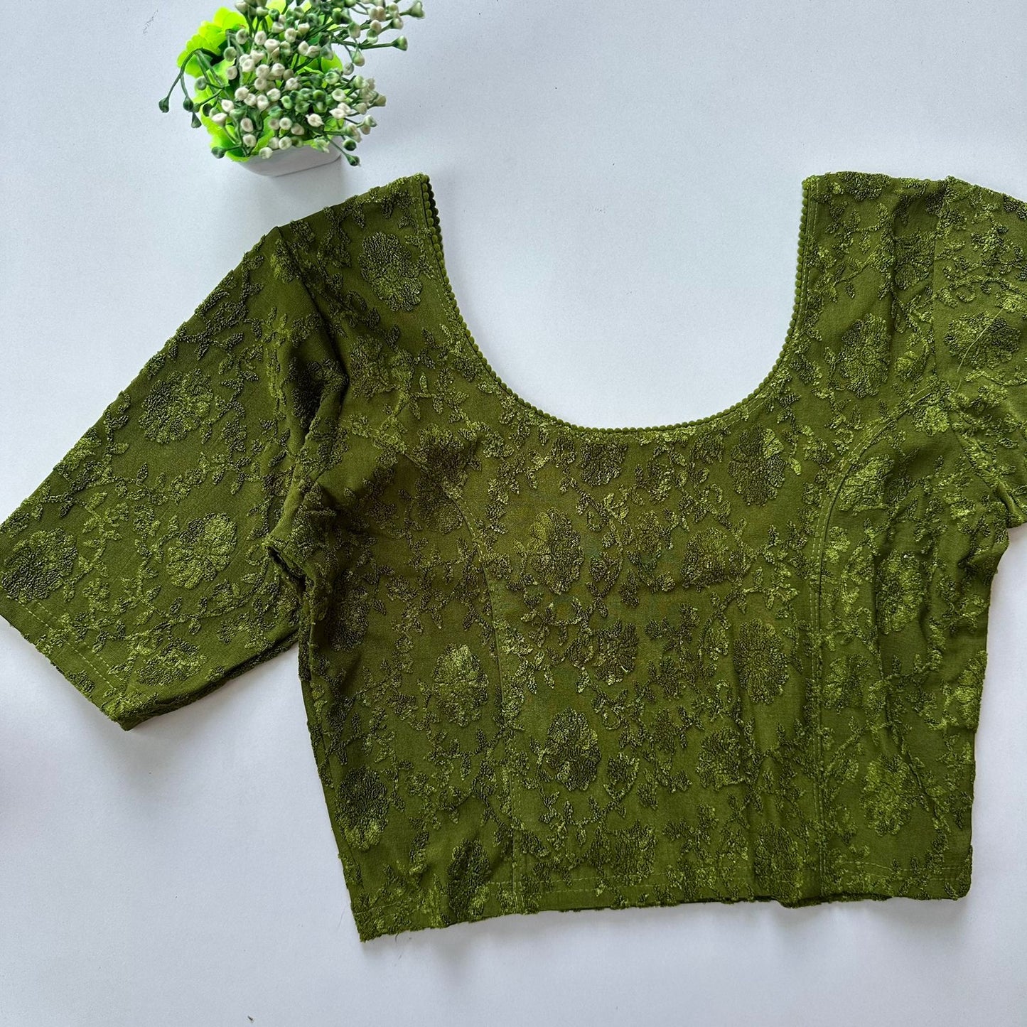 Polyester stretchable with self jacquard design ready made blouse