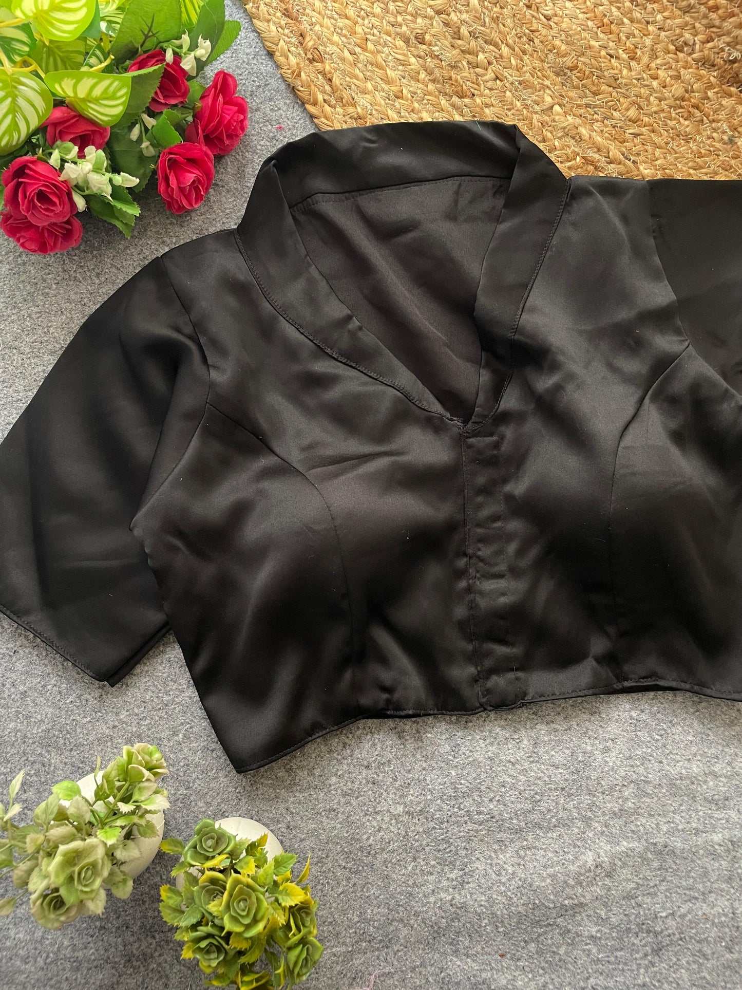Pure malai satin collar neck ready made blouse