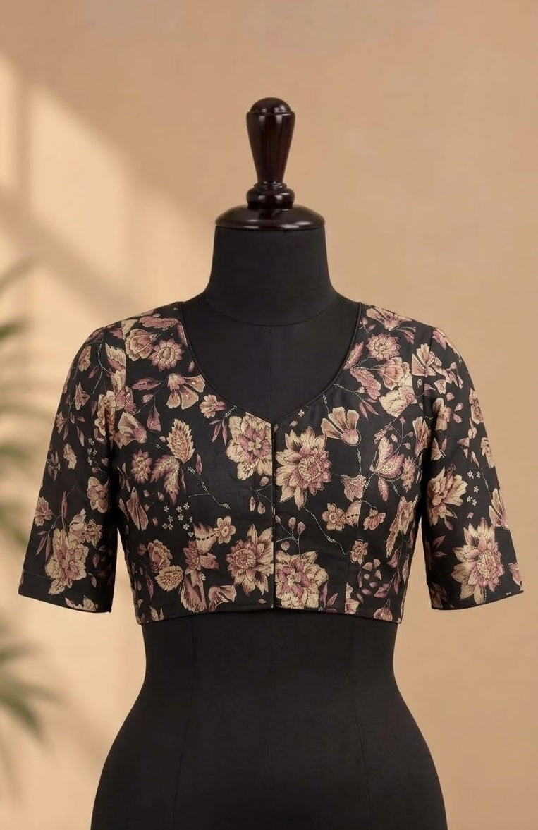 Black Floral Brocade Designer ready made blouse