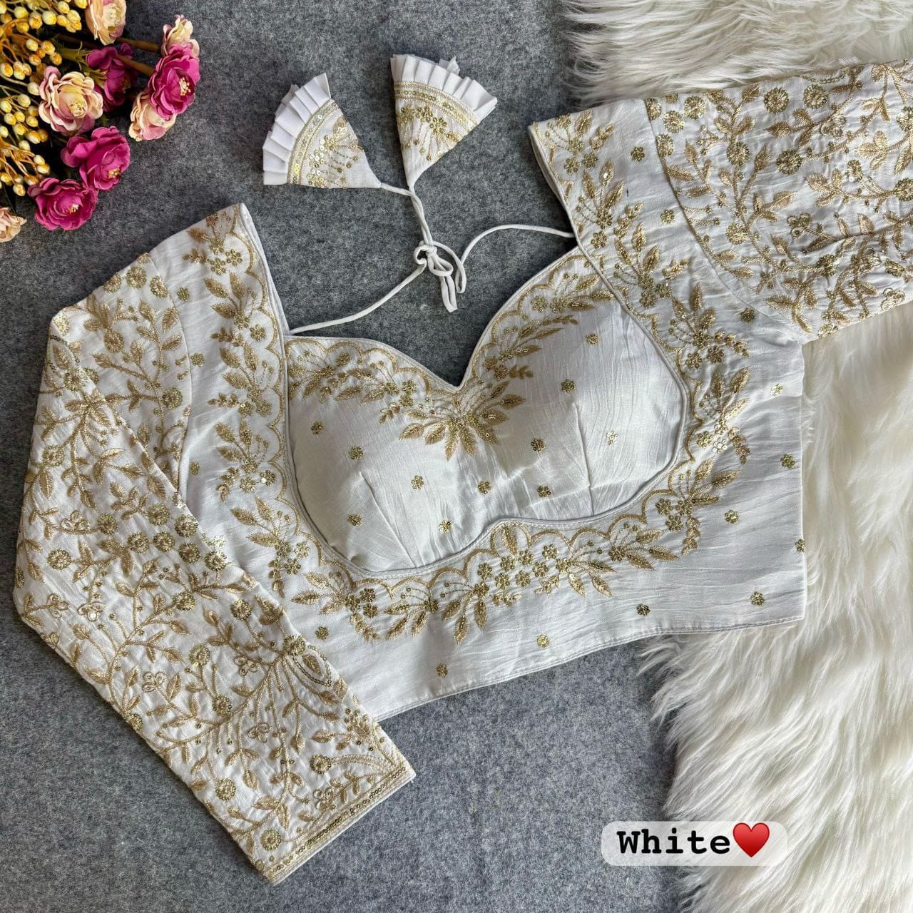 Heavy pure vichitra silk full sleeve ready made blouse