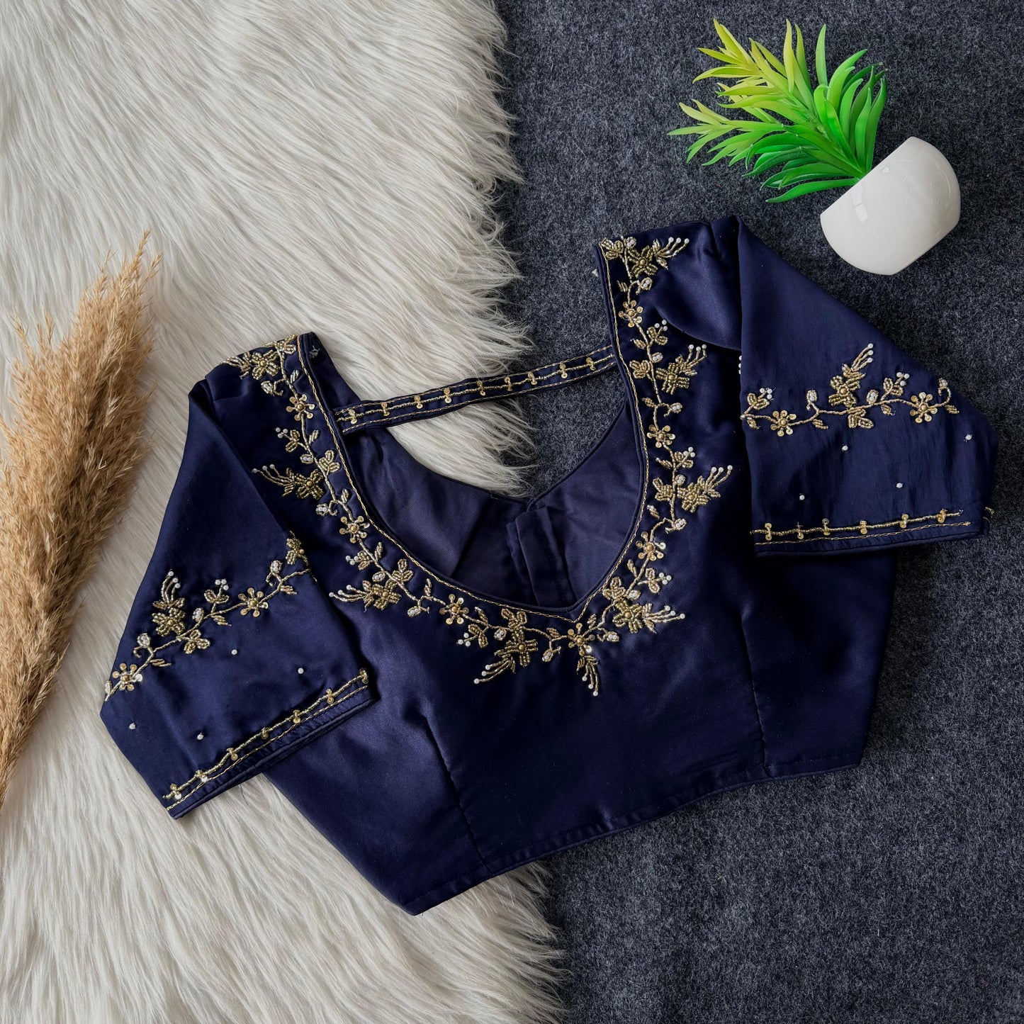 Beautiful handwork all over back and sleeves with designer handwork ready made blouse