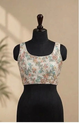 Peach-Coral Pichwai Art Designer ready made blouse