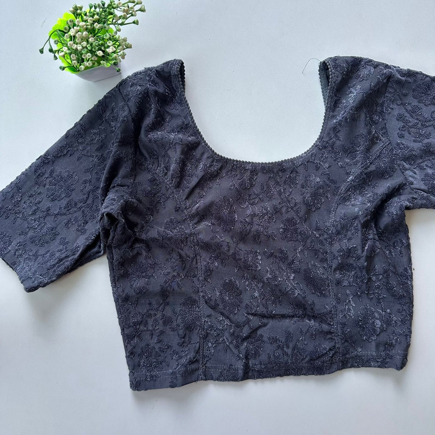 Polyester stretchable with self jacquard design ready made blouse