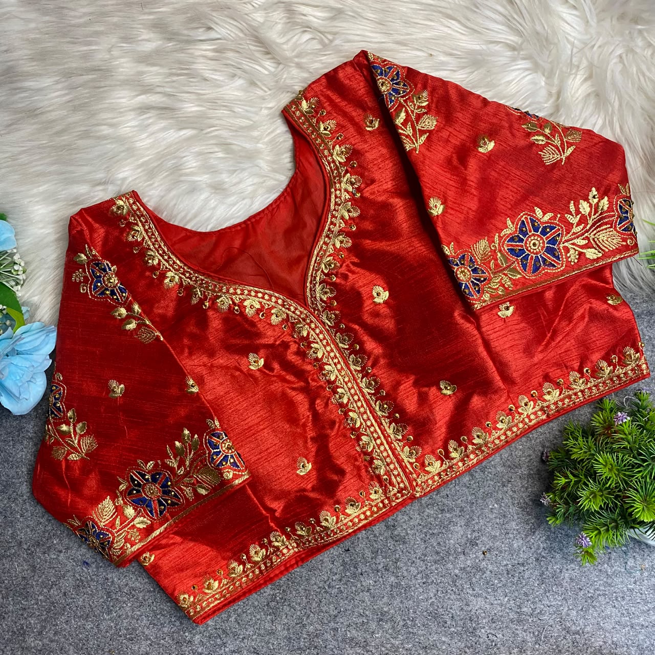 Heavy Embroidery Work ready made blouse