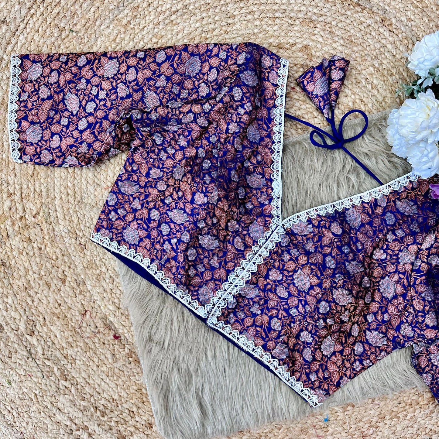 Beautiful golden and silver zari combination ready made blouse