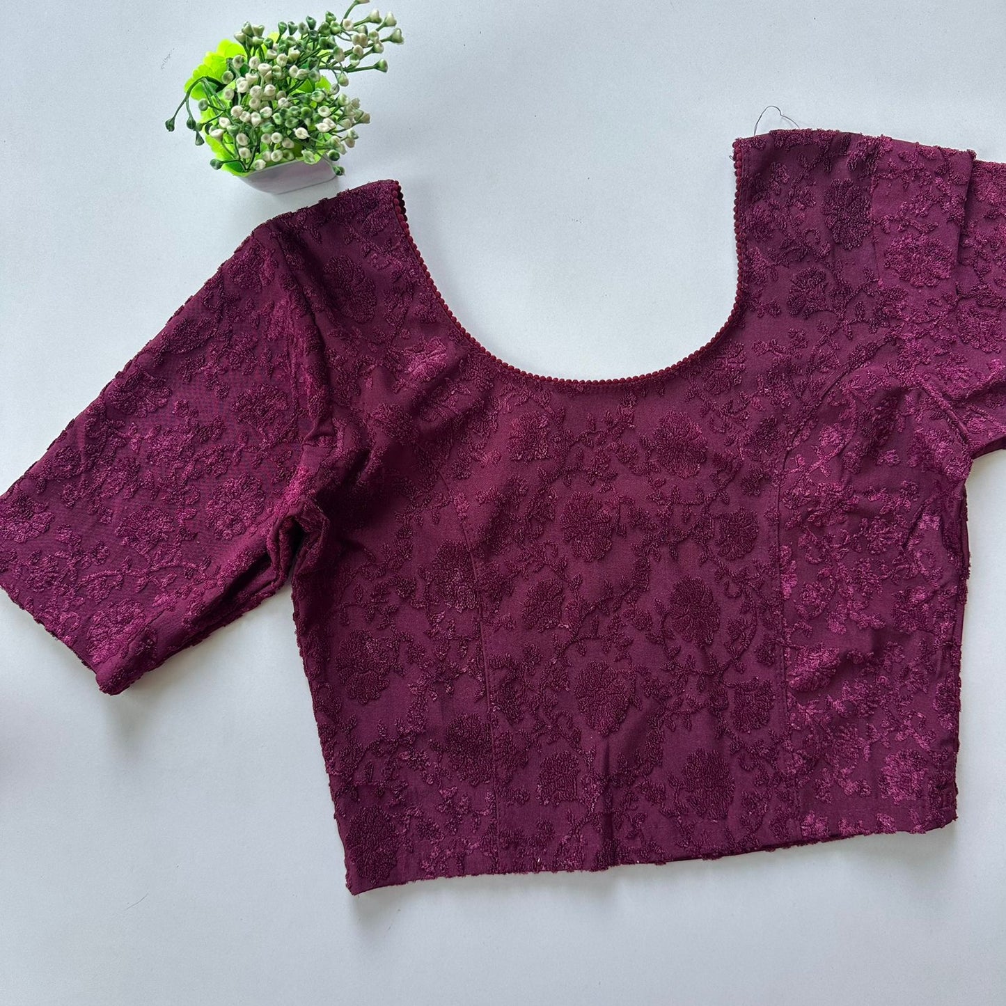 Polyester stretchable with self jacquard design ready made blouse