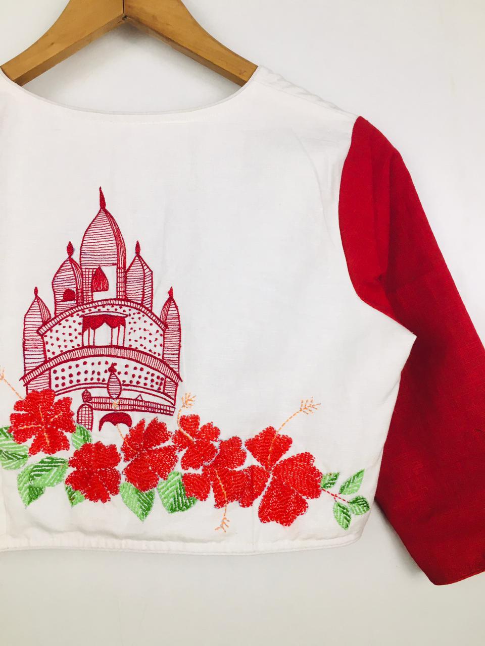 Cotton machine embroidered designer blouse
